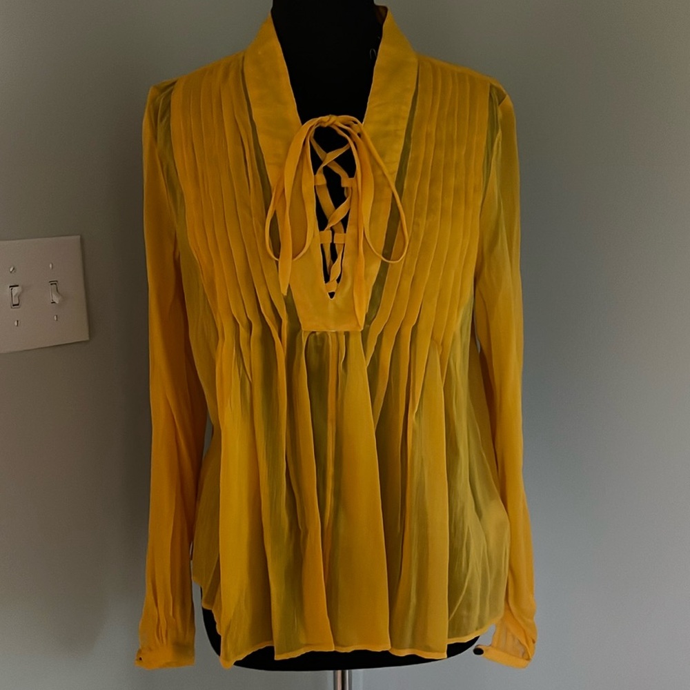 rag & bone mustard silk/cotton sheer blouse